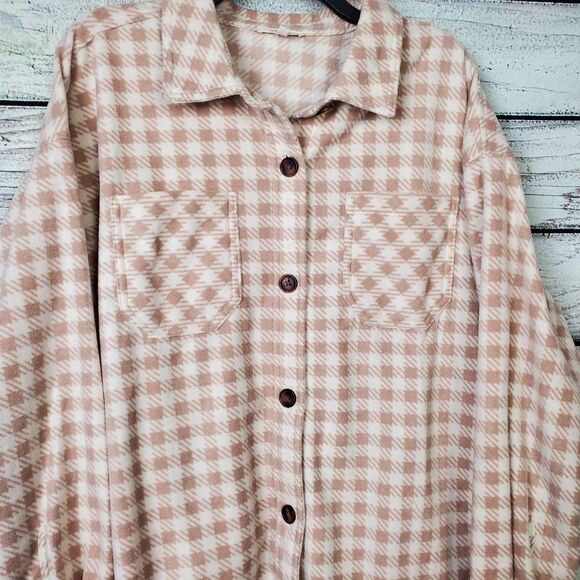 Maurices Women’s Shacket Beige Plaid Button Down Shirt Jacket Size 1X - Picture 3 of 7